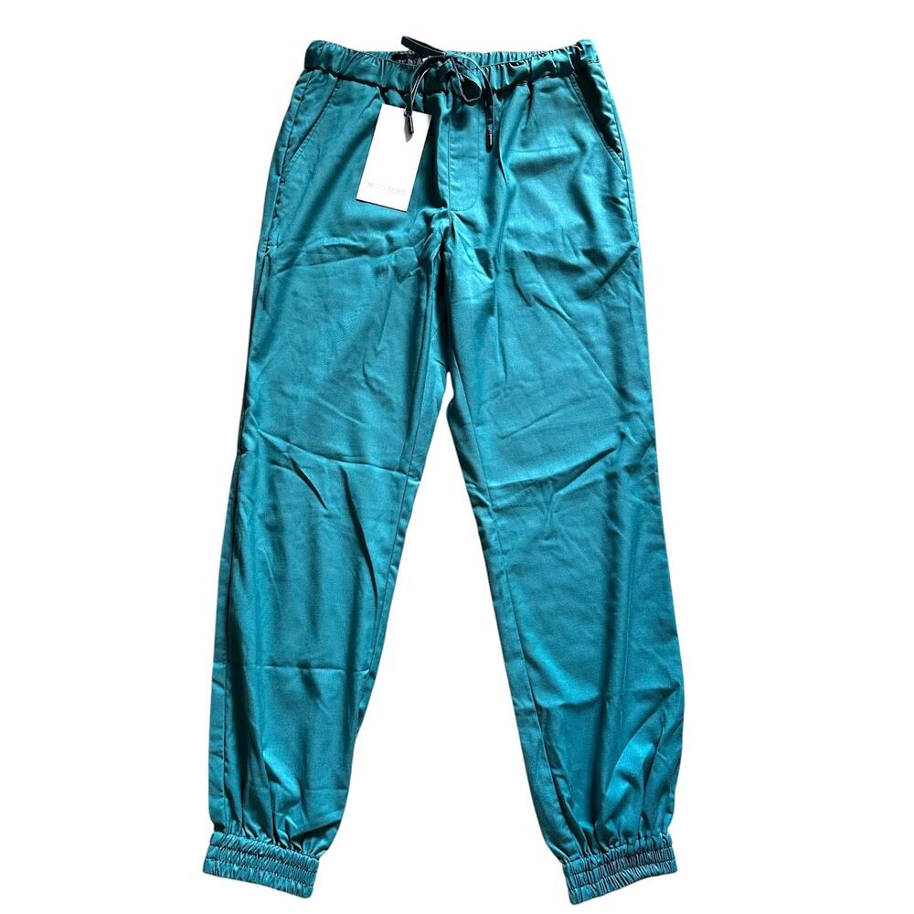 Wildfang Empower Drawstring Pants Size Small Teal Blue Mid Rise Jogger NWT
